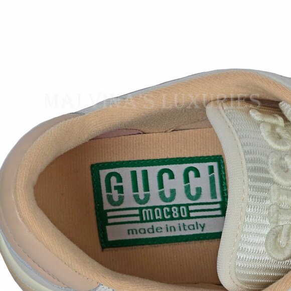 GUCCI SNEAKERS MAC 80 EMBROIDERED LOGO DISTRESSED LEATHER SHOES sz 37.5 7.5 - Picture 12 of 15
